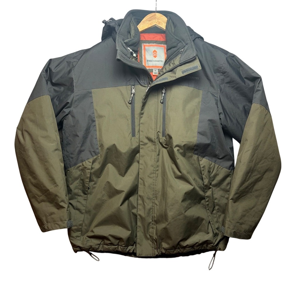 Free Country Mens FreeCycle Trifecta Insulated Jacket Medium Green Gray Hooded